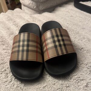 Burberry Men's Plaid Slides with Black Sole